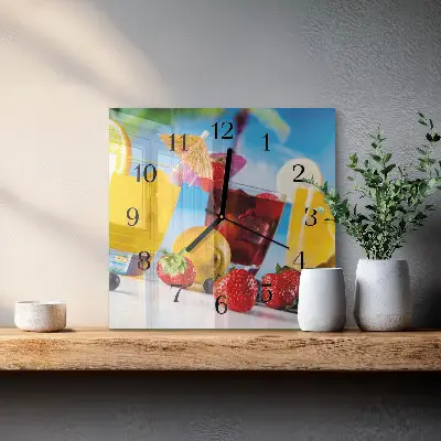 Čtvercové skleněné hodiny na zeď Koktejl