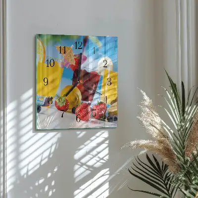 Čtvercové skleněné hodiny na zeď Koktejl