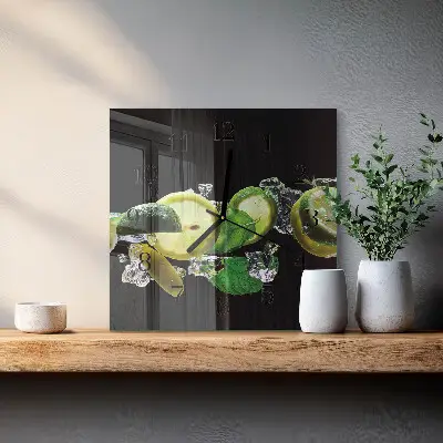 Nástěnné hodiny skleněné čtvercové Citron a limetka