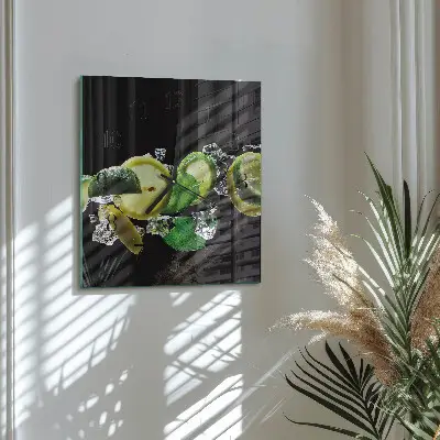 Nástěnné hodiny skleněné čtvercové Citron a limetka