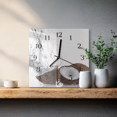 Nástěnné hodiny skleněné čtvercové Kokosové ořechy