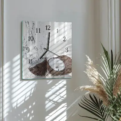 Nástěnné hodiny skleněné čtvercové Kokosové ořechy