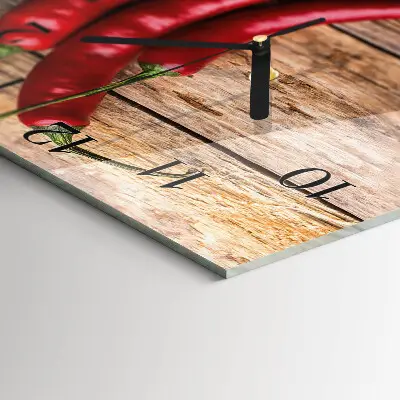 Čtvercové skleněné hodiny na stěnu Chilli papričky