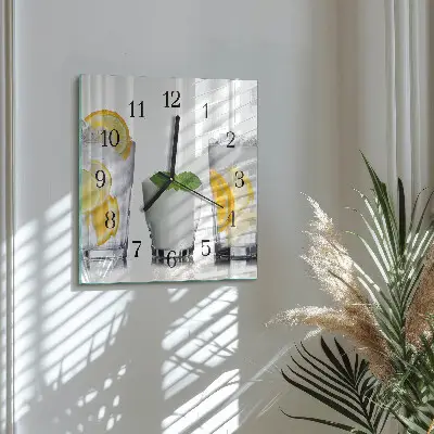 Čtvercové skleněné hodiny na stěnu Citrus