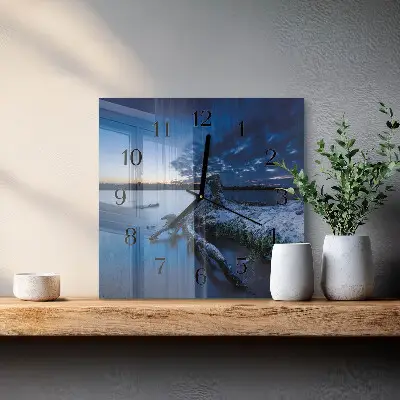 Čtvercové skleněné hodiny na zeď Krajina