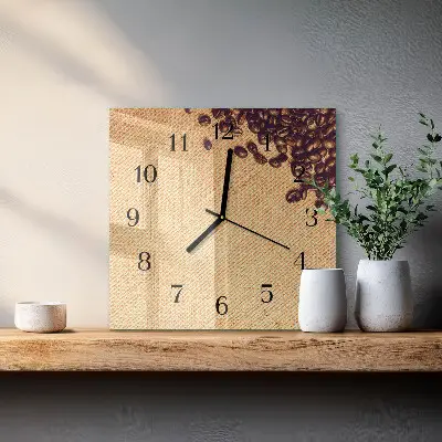 Čtvercové skleněné hodiny na stěnu Kávová zrna