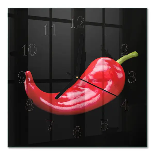 Nástěnné hodiny skleněné čtvercové Chilli papričky