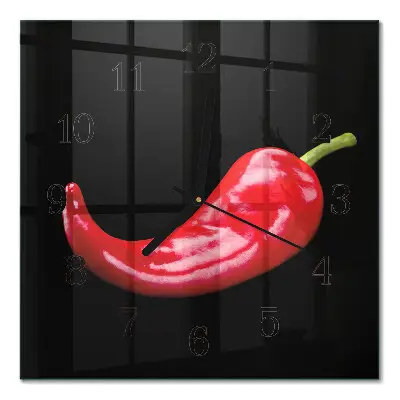 Nástěnné hodiny skleněné čtvercové Chilli papričky