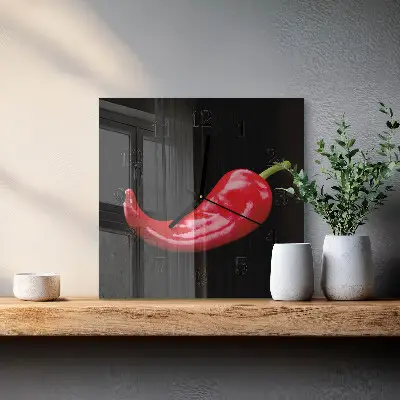 Nástěnné hodiny skleněné čtvercové Chilli papričky