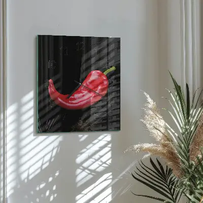 Nástěnné hodiny skleněné čtvercové Chilli papričky