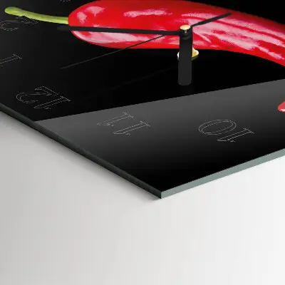 Nástěnné hodiny skleněné čtvercové Chilli papričky