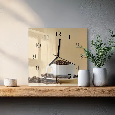 Čtvercové skleněné hodiny na stěnu Káva