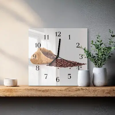 Hodiny s fotkou skleněné čtvercové Kávová zrna