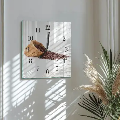 Hodiny s fotkou skleněné čtvercové Kávová zrna