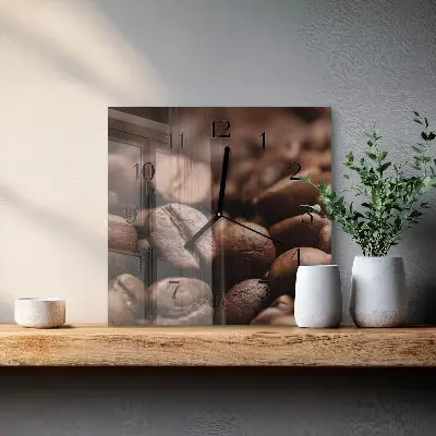 Nástěnné hodiny skleněné čtvercové Kávová zrna