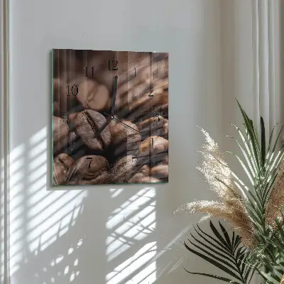 Nástěnné hodiny skleněné čtvercové Kávová zrna