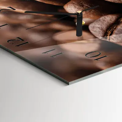 Nástěnné hodiny skleněné čtvercové Kávová zrna