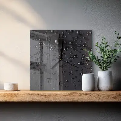 Čtvercové skleněné hodiny na stěnu Kapky