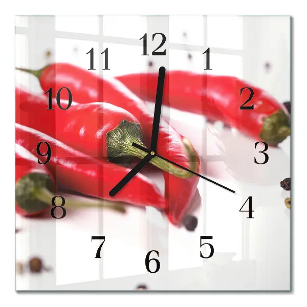 Hodiny s fotkou skleněné čtvercové Chilli papričky