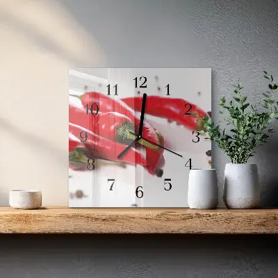 Hodiny s fotkou skleněné čtvercové Chilli papričky