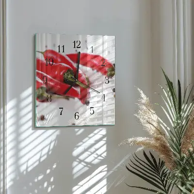 Hodiny s fotkou skleněné čtvercové Chilli papričky