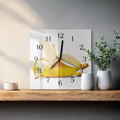 Čtvercové skleněné hodiny na zeď Banány