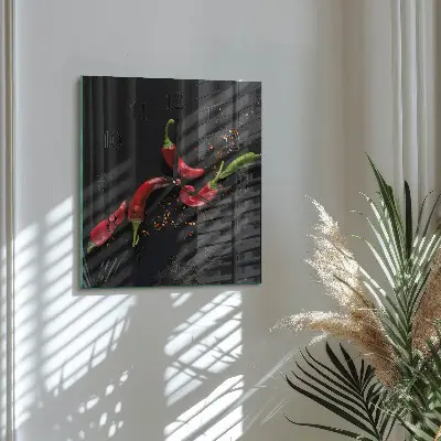 Nástěnné hodiny skleněné čtvercové Chilli papričky