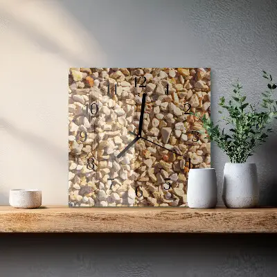 Čtvercové skleněné hodiny na zeď Štěrk