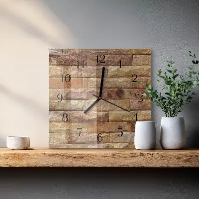 Čtvercové skleněné hodiny na zeď Cihlový