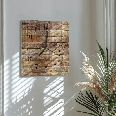 Čtvercové skleněné hodiny na zeď Cihlový