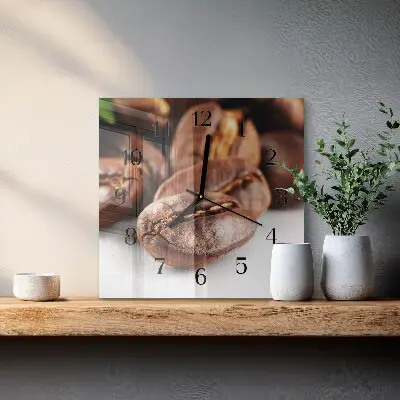 Nástěnné hodiny skleněné čtvercové Kávová zrna