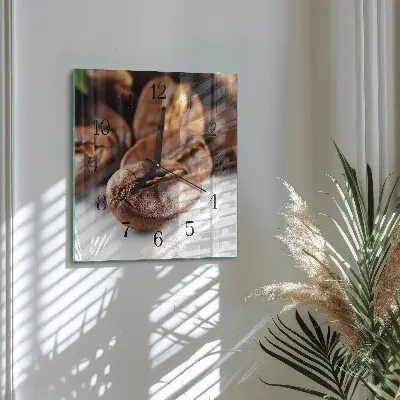 Nástěnné hodiny skleněné čtvercové Kávová zrna