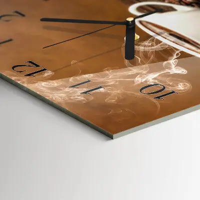 Čtvercové skleněné hodiny na zeď Káva