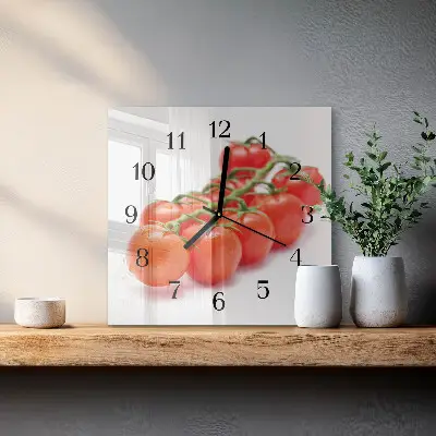 Čtvercové skleněné hodiny na stěnu Rajčata