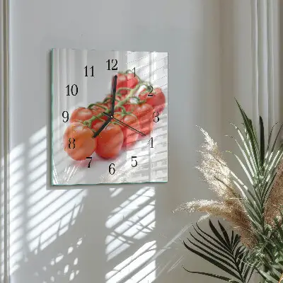 Čtvercové skleněné hodiny na stěnu Rajčata