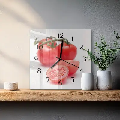 Čtvercové skleněné hodiny na zeď Rajčata