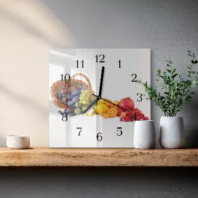Nástěnné hodiny skleněné čtvercové Ovoce