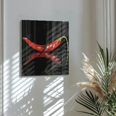 Hodiny s fotkou skleněné čtvercové Chilli papričky