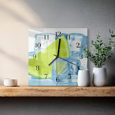 Čtvercové skleněné hodiny na zeď Limetková zmrzlina