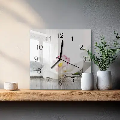 Nástěnné hodiny skleněné čtvercové Orchidej
