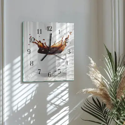 Čtvercové skleněné hodiny na zeď Káva