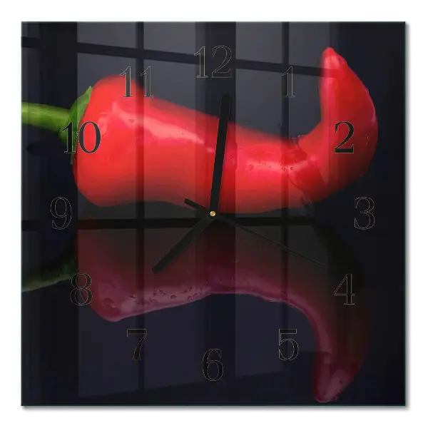 Nástěnné hodiny skleněné čtvercové Chilli papričky