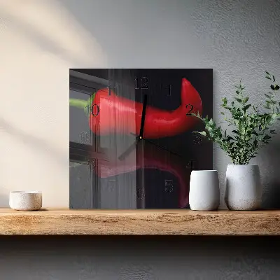 Nástěnné hodiny skleněné čtvercové Chilli papričky