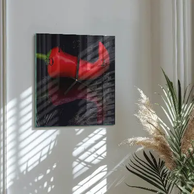 Nástěnné hodiny skleněné čtvercové Chilli papričky