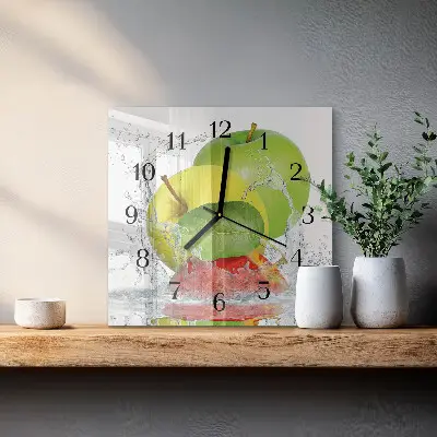 Čtvercové skleněné hodiny na zeď Jablko