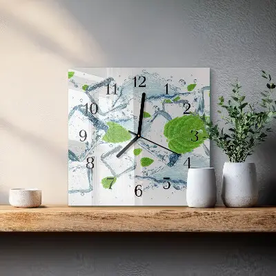 Hodiny na skle čtvercové Ledová máta