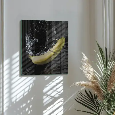 Hodiny na skle čtvercové Banán