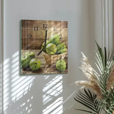 Nástěnné hodiny skleněné čtvercové Jablko