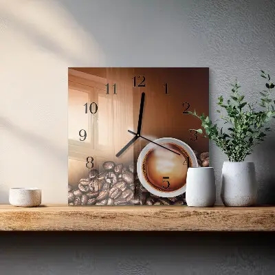 Hodiny s fotkou skleněné čtvercové Káva
