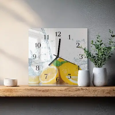 Čtvercové skleněné hodiny na stěnu Citrus
